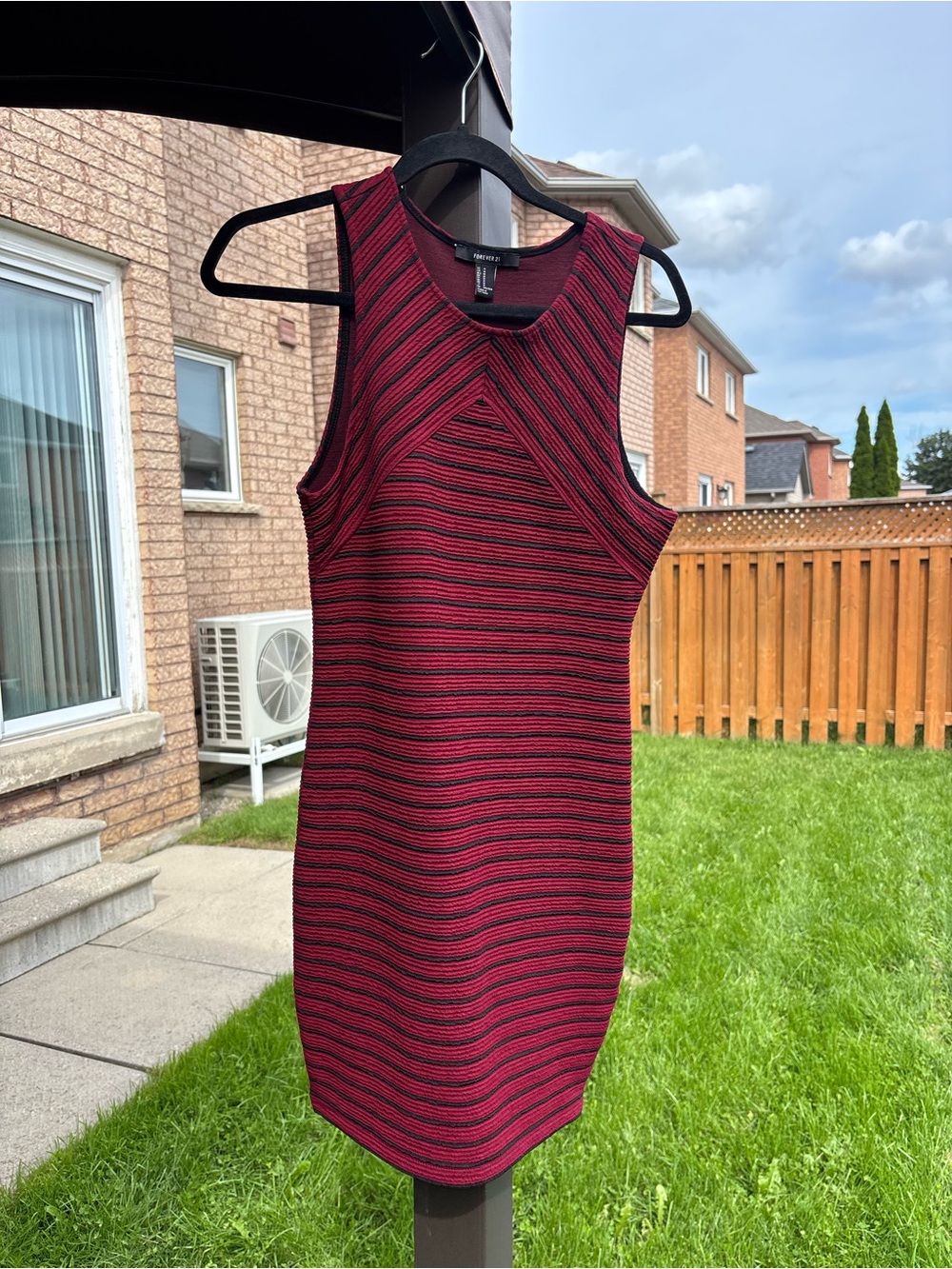 Forever 21 Ribbed Sleeveless Maroon and Black Striped Dress